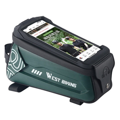 WEST BIKING 2.5L Bicycle Front Beam Mobile Phone Touch Screen Hard Shell Bag(Dark Green) by WEST BIKING