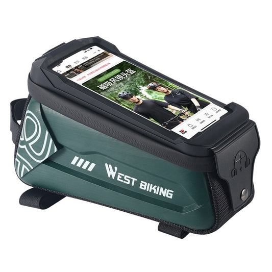 WEST BIKING 2.5L Bicycle Front Beam Mobile Phone Touch Screen Hard Shell Bag(Dark Green) by WEST BIKING