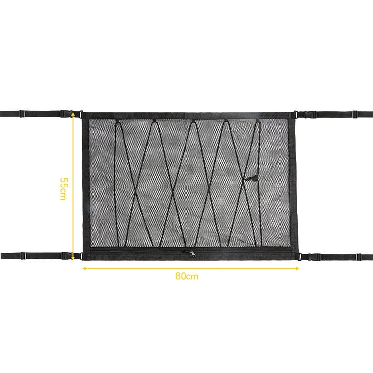 Car Ceiling Storage Net Bag Draw Rope Double-Layer Zipper Car Storage Net Pocket(80x55cm) by buy2fix