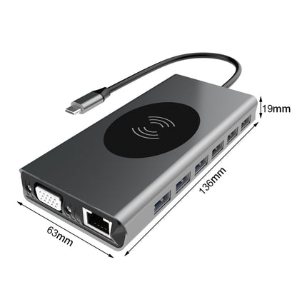 BX15W USB HUB Type-C Docking Station with Wireless Charge Function(15 in 1) by buy2fix