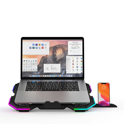 F12 6 Fans USB Semiconductor Computer Radiator Notebook Stand with Phone Holder, Colour: Blue Light + RGB Light - Cooling Pads by buy2fix | Online Shopping UK | buy2fix