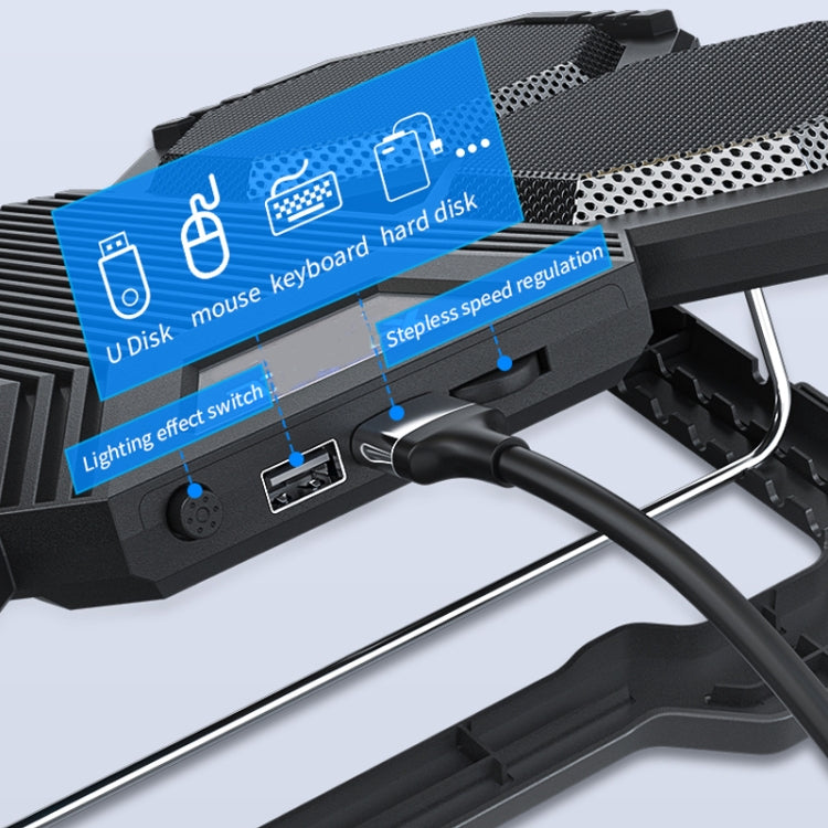 F12 6 Fans USB Semiconductor Computer Radiator Notebook Stand with Phone Holder, Colour: Blue Light + RGB Light - Cooling Pads by buy2fix | Online Shopping UK | buy2fix