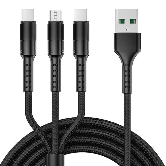 1.25m 3 In 1 USB to Dual Type-C + Micro USB Quick Charging Sync Data Cable, Output: 3A (Black) - Multifunctional Cable by buy2fix | Online Shopping UK | buy2fix