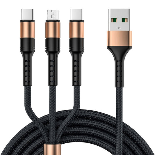 1.25m 3 In 1 USB to Dual Type-C + Micro USB Quick Charging Sync Data Cable, Output: 5A (Gold) - Multifunctional Cable by buy2fix | Online Shopping UK | buy2fix