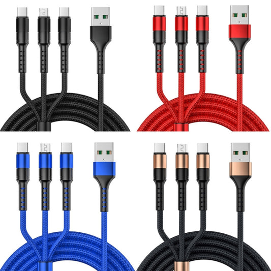 1.25m 3 In 1 USB to Dual Type-C + Micro USB Quick Charging Sync Data Cable, Output: 5A (Red) - Multifunctional Cable by buy2fix | Online Shopping UK | buy2fix