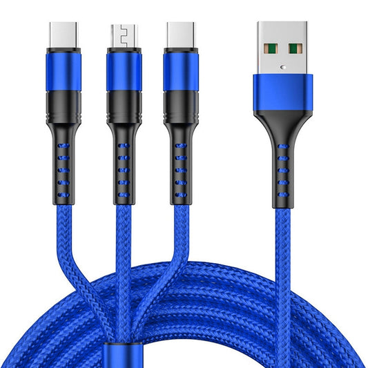 1.25m 3 In 1 USB to Dual Type-C + Micro USB Quick Charging Sync Data Cable, Output: 5A (Blue) - Multifunctional Cable by buy2fix | Online Shopping UK | buy2fix