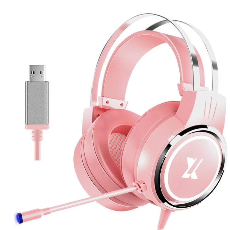 Heir Audio Head-Mounted Gaming Wired Headset With Microphone, Colour: X8 7.1 Sound Upgrade (Pink) by Heir Audio