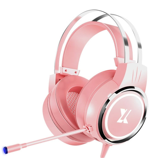 Heir Audio Head-Mounted Gaming Wired Headset With Microphone, Colour: X8 7.1 Sound Upgrade (Pink) by Heir Audio