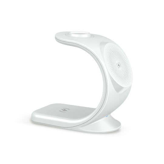 OJD-83 Chargeur sans fil à support vertical à aspiration magnétique 3 en 1 pour téléphone portable, iWatch et AirPods (blanc)