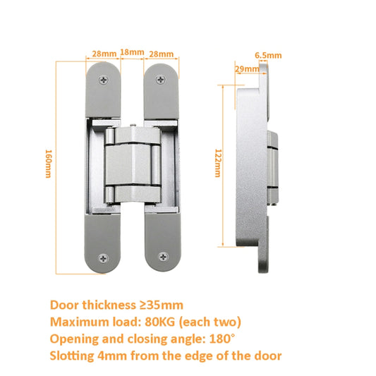 Three-Dimensional Adjustable Cross Hinge Folding Door Concealed Hinge, Specification: No. 3 Dumb Black 80kg - Furniture Accessories by buy2fix | Online Shopping UK | buy2fix