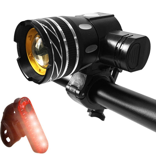 7602 LED USB Charging Telescopic Zoom Bicycle Front Light, Specification: Headlight + 056 Taillight by buy2fix