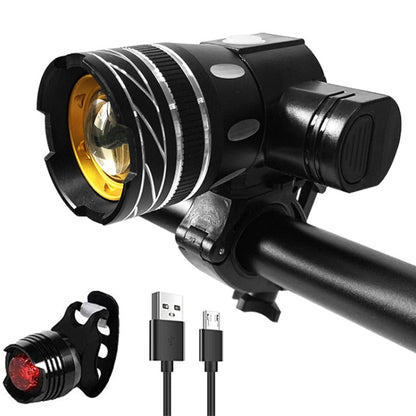 7602 LED USB Charging Telescopic Zoom Bicycle Front Light, Specification: Headlight + Gem Lamp by buy2fix