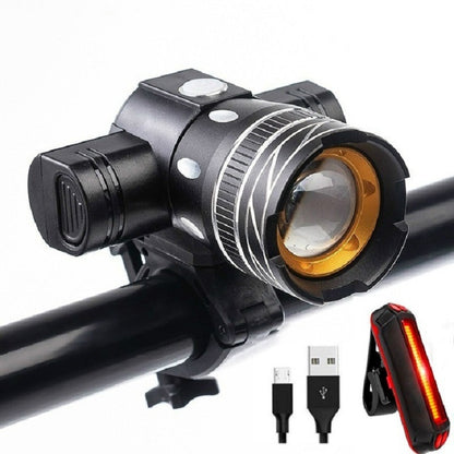 7602 LED USB Charging Telescopic Zoom Bicycle Front Light, Specification: Headlight +11034 Taillight by buy2fix