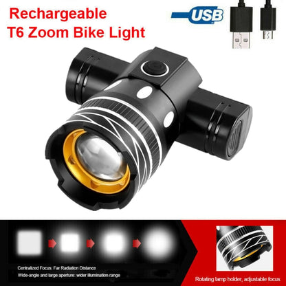 7602 LED USB Charging Telescopic Zoom Bicycle Front Light, Specification: Headlight +11034 Taillight by buy2fix