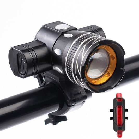 7602 LED USB Charging Telescopic Zoom Bicycle Front Light, Specification: Headlight + 918 Taillight by buy2fix