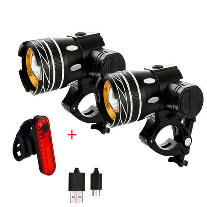 7602 LED USB Charging Telescopic Zoom Bicycle Front Light, Specification: 2 Headlight + 056 Taillight by buy2fix