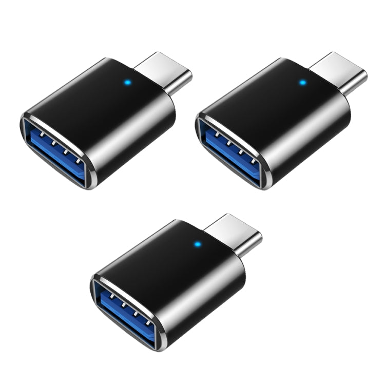 3 PCS USB 3.0 Female to USB-C / Type-C Male OTG Adapter with Indicator Light(Black) by buy2fix