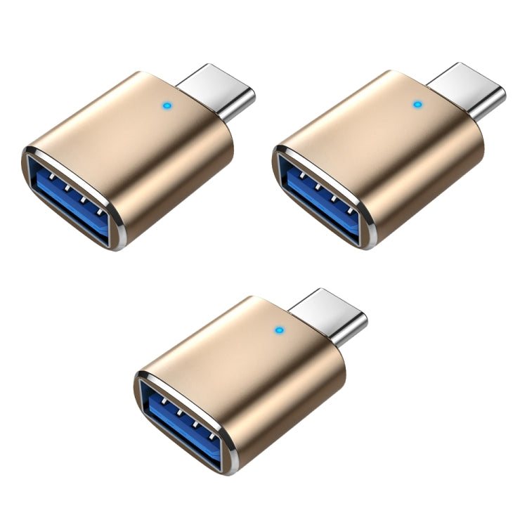 3 PCS USB 3.0 Female to USB-C / Type-C Male OTG Adapter with Indicator Light(Gold) by buy2fix