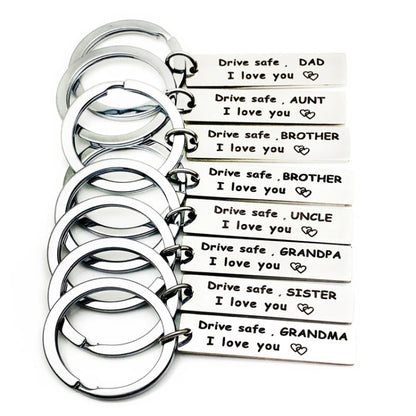 10 PCS C1010 Drive Safe Stainless Steel Tag Keychain 10x40mm(Aunt) - Key Rings by buy2fix | Online Shopping UK | buy2fix