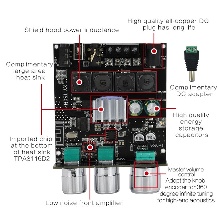 XINYI Sini T50H Bluetooth 5.0 With Pre-Stage High-Level Adjustment Stereo Digital Power Plate Module -  by buy2fix | Online Shopping UK | buy2fix