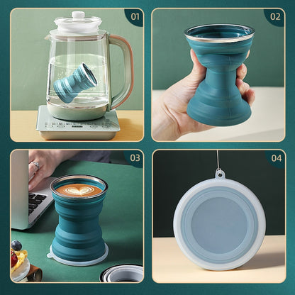 AK1313 320ml Portable Silicone Folding Water Cup With Lid(Blue) - Kettles by buy2fix | Online Shopping UK | buy2fix