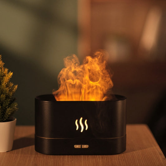 Flame Aroma Diffuser Night Light Humidifier(Black) - Air Purifiers & Accessories by buy2fix | Online Shopping UK | buy2fix