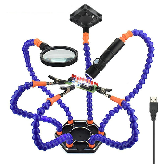 SN6SB-USB Six-Claw LED Lights Welding Station With Magnifying Glass & Fan(Blue) by buy2fix