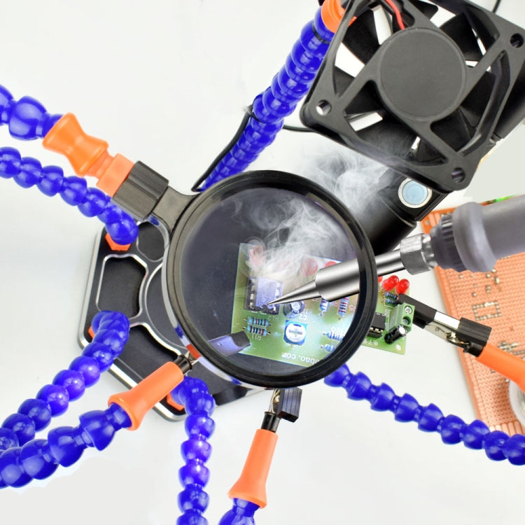 SN6SB-USB Six-Claw LED Lights Welding Station With Magnifying Glass & Fan(Blue) by buy2fix