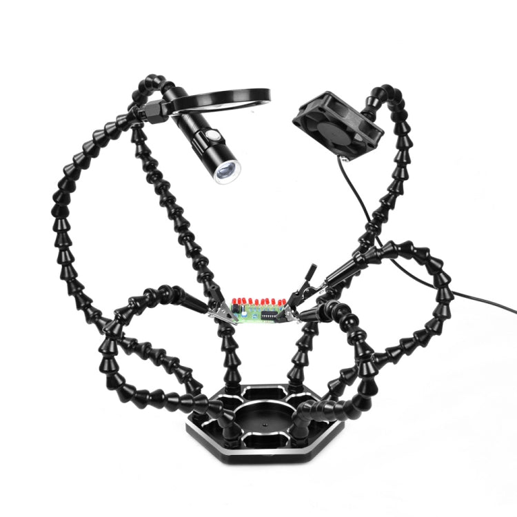 Six-Jaw LED Lamp Magnifying Glass Soldering Station with Fan(N-SS6LMF-BK9) by buy2fix