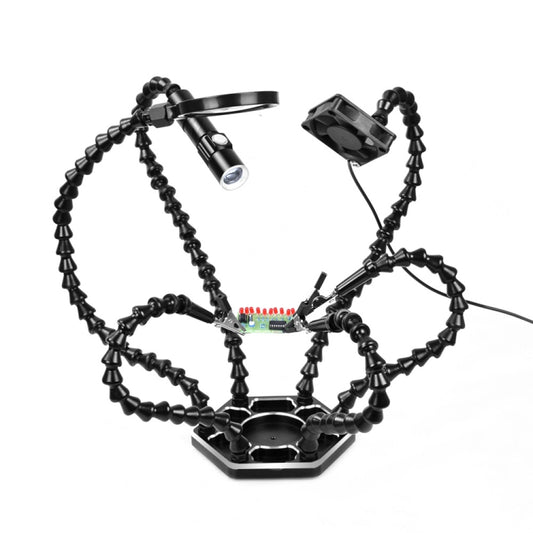 Six-Jaw LED Lamp Magnifying Glass Soldering Station with Fan(N-SS6LMF-BK9) by buy2fix