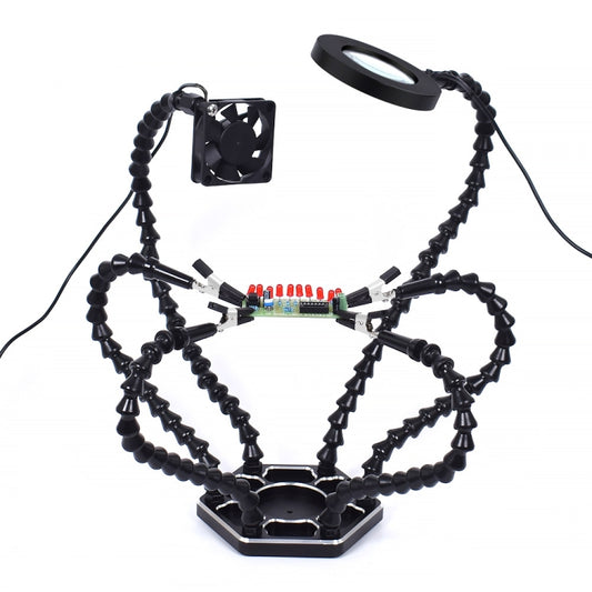 Six-Jaw LED Lamp Magnifying Glass Soldering Station with Fan(N-SS6LF-BK9) by buy2fix