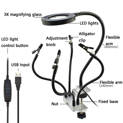 LED Lamp Magnifying Glass 360-Degree Adjustable Welding Table(SS7BK-BK) by buy2fix