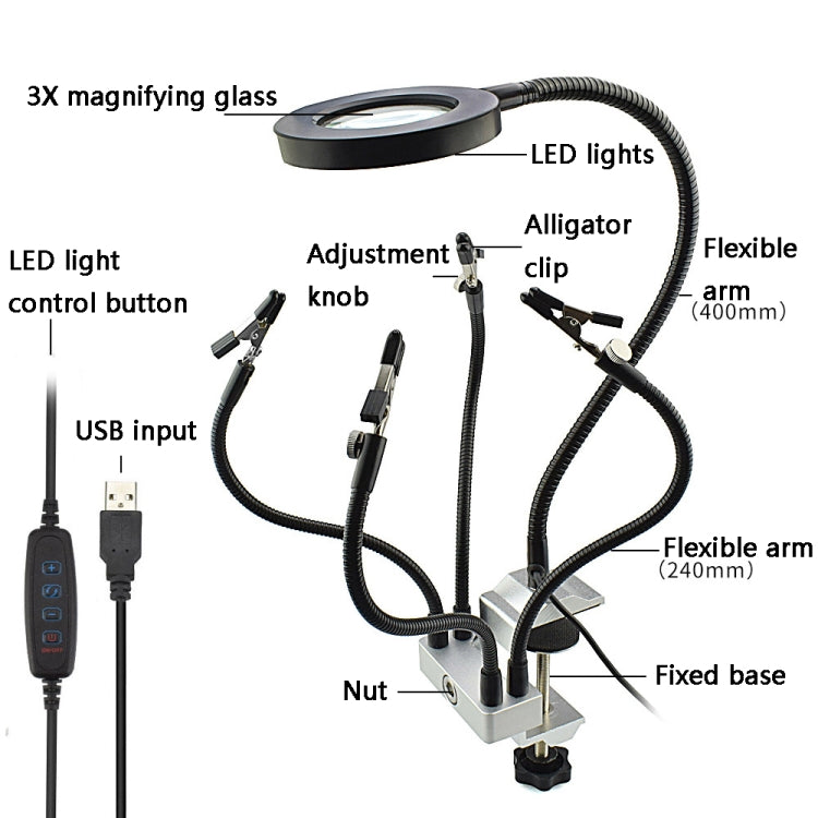 LED Lamp Magnifying Glass 360-Degree Adjustable Welding Table(SN5USB) by buy2fix