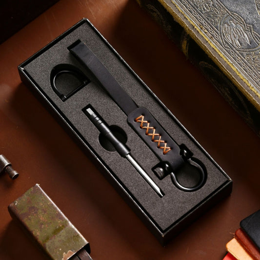 A001 Car Keychain Leather Long Key Rope(Crazy Horse Black) - Key Rings by buy2fix | Online Shopping UK | buy2fix