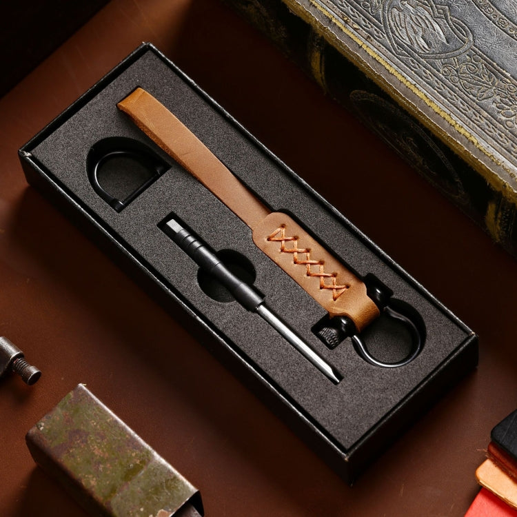 A001 Car Keychain Leather Long Key Rope(Crazy Horse Brown) by buy2fix