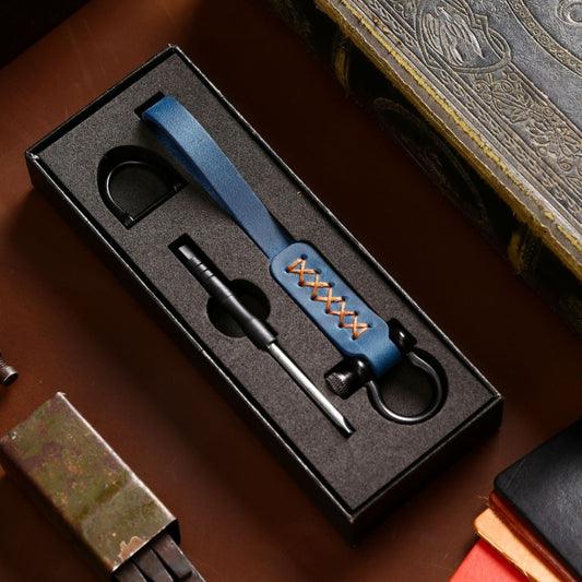 A001 Car Keychain Leather Long Key Rope(Crazy Horse Blue) by buy2fix