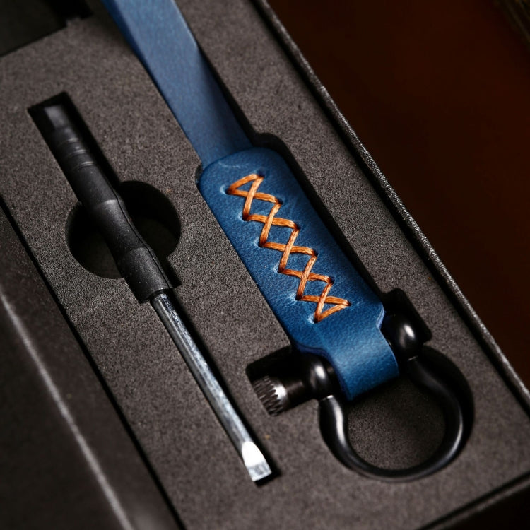 A001 Car Keychain Leather Long Key Rope(Crazy Horse Blue) by buy2fix