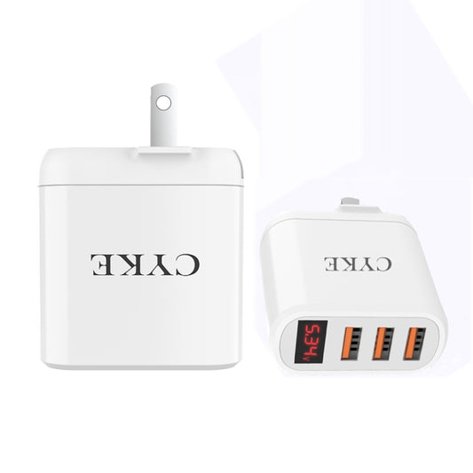 CYKE Smart Digital Display 3-Ports USB Travel Charger(US Plug-White) - USB Charger by CYKE | Online Shopping UK | buy2fix