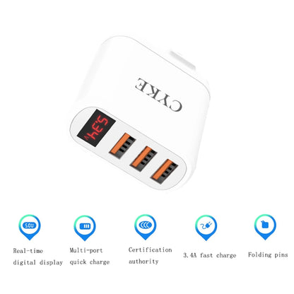 CYKE Smart Digital Display 3-Ports USB Travel Charger(EU Plug-Black) - USB Charger by CYKE | Online Shopping UK | buy2fix