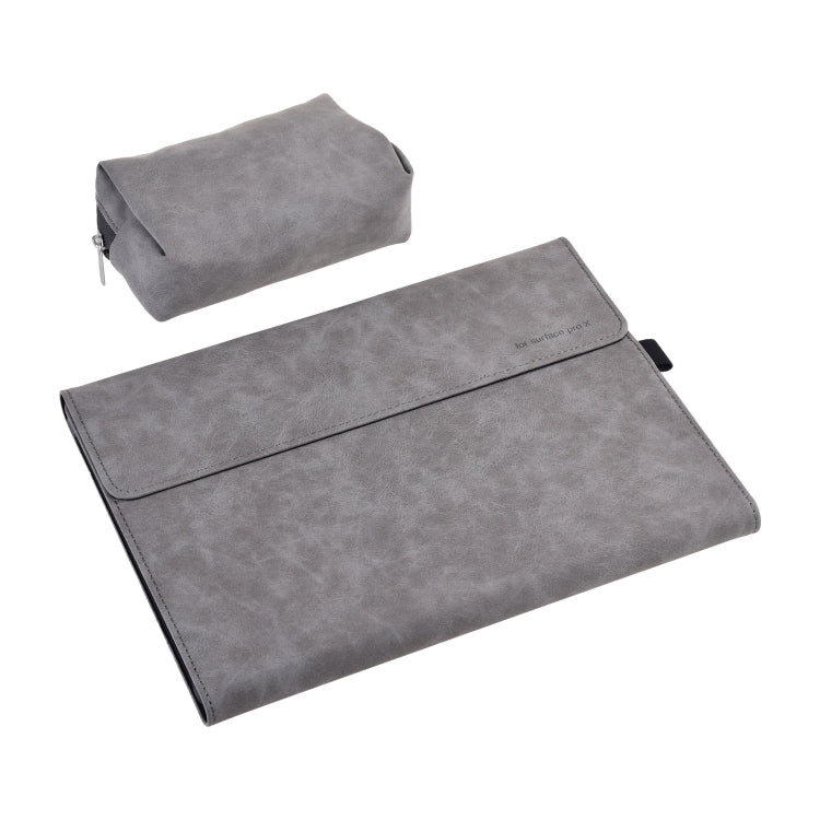 13 inch Leather Tablet Protective Case For Microsoft Surface Pro X, Color: Light Gray + Power Bag by buy2fix