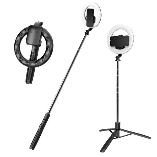 Wireless Bluetooth Selfie Stick Live Telescopic Bracket, Specification: Q05S (Black With Fill Light) by buy2fix