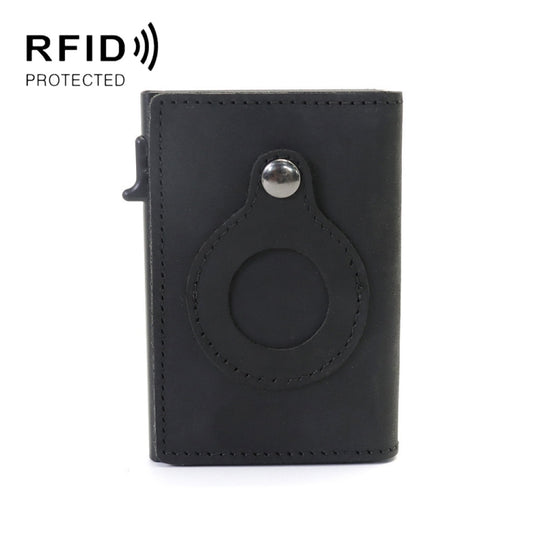 Anti-Theft Positioning Wallet Men Card Holder Mini Wallets For AirTag 2nd Gen / AirTag 1st Gen(Cowhide Black)