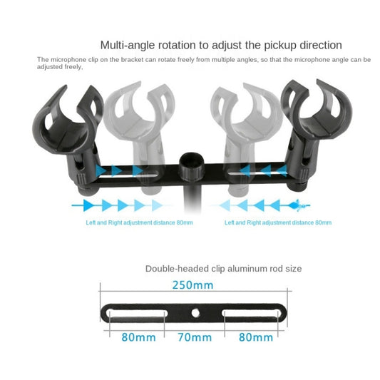 A16 Double-headed  Microphone Clip Aluminum Pole Microphone Accessories - Microphone by buy2fix | Online Shopping UK | buy2fix