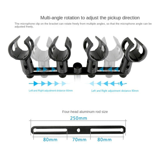 A18 Four-headed  Microphone Clip Aluminum Pole Microphone Accessories - Microphone by buy2fix | Online Shopping UK | buy2fix