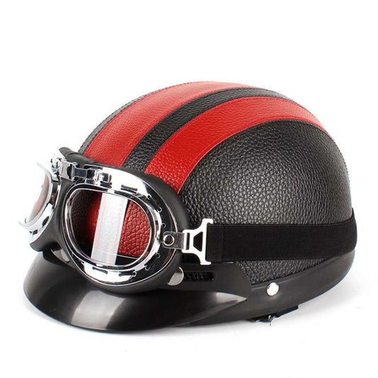 BSDDP A0318 PU Helmet With Goggles, Size: One Size(Black Red) - Helmets by BSDDP | Online Shopping UK | buy2fix
