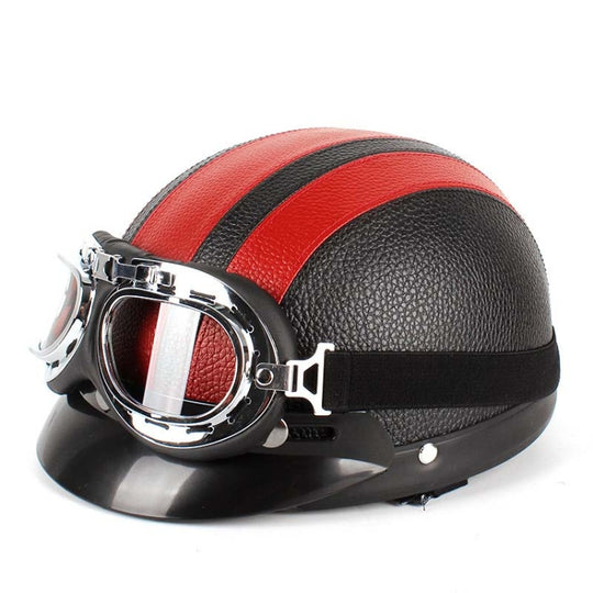 BSDDP A0318 Casque en PU avec lunettes, taille: taille unique (noir rouge)