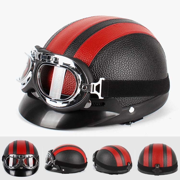 BSDDP A0318 PU Helmet With Goggles, Size: One Size(Black Red) - Helmets by BSDDP | Online Shopping UK | buy2fix