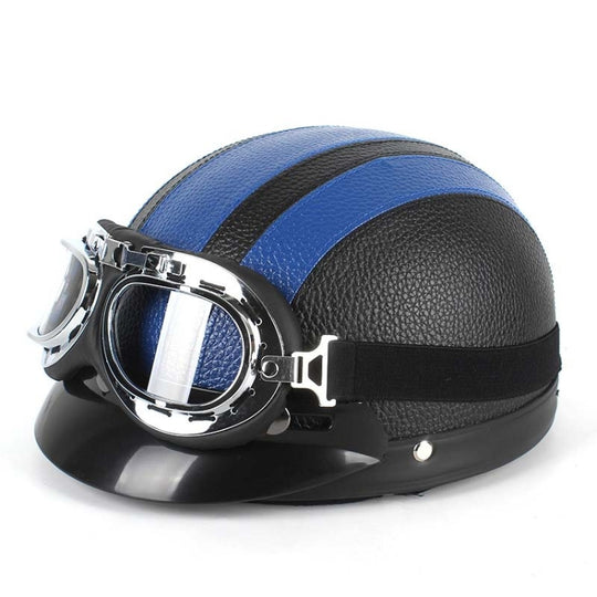 BSDDP A0318 Casque en PU avec lunettes, taille: taille unique (noir bleu)