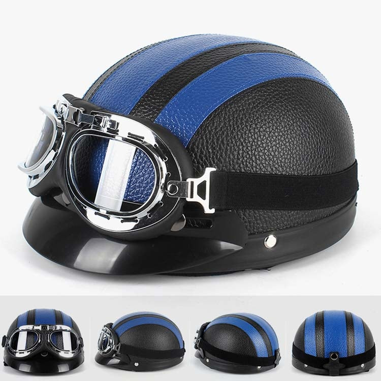 BSDDP A0318 PU Helmet With Goggles, Size: One Size(Black Blue) - Helmets by BSDDP | Online Shopping UK | buy2fix