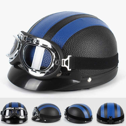 BSDDP A0318 PU Helmet With Goggles, Size: One Size(Black Blue) - Helmets by BSDDP | Online Shopping UK | buy2fix